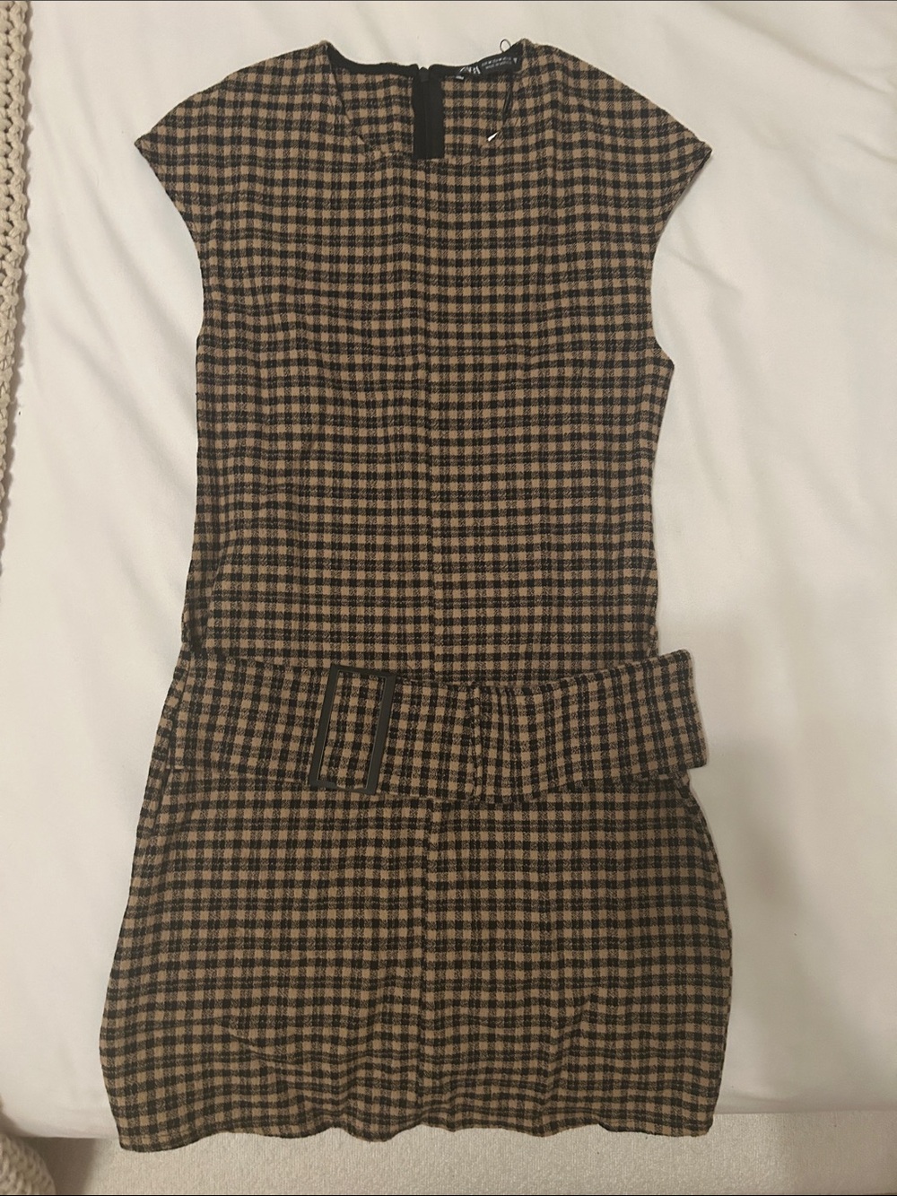 Zara Brown and Black Plaid Mini Dress with Belt
